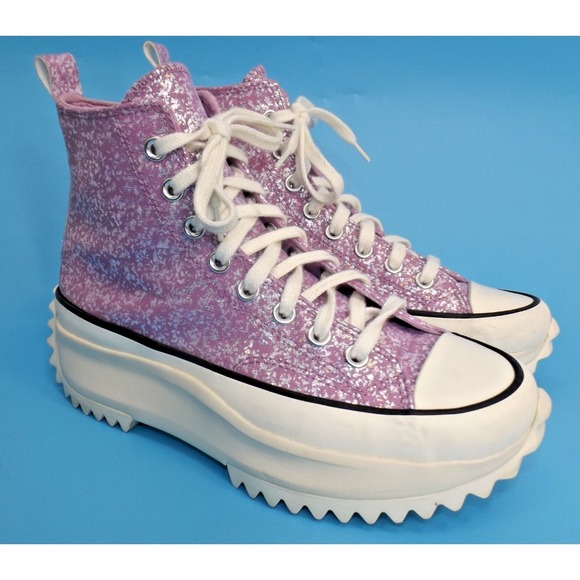 Converse Run Star Hike High Top Purple Glitter Platform Shoes-Ladies 9 / Men 7½ - Picture 3 of 16
